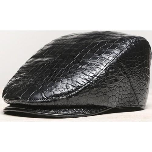 British Style Authentic Real True Crocodile Belly Skin Gentleman Berets Cap Exotic Genuine Alligator Leather Male Autumn Flatcap