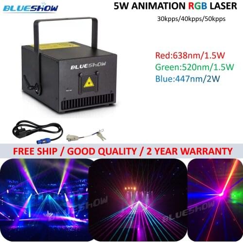 RGB 5W Laser Full Color Animation Laser Stage Light System Analog 40kpps scanner ILDA DMX512 SD 5000mw lazer dj event show