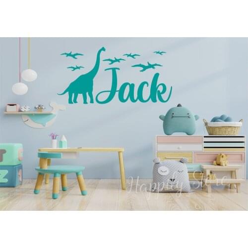 Dinosaur Personalized Name Wall Sticker Custom Vinyl Decal for Kids Boy Bedroom Wall Decorations Removable Dino Murals P652