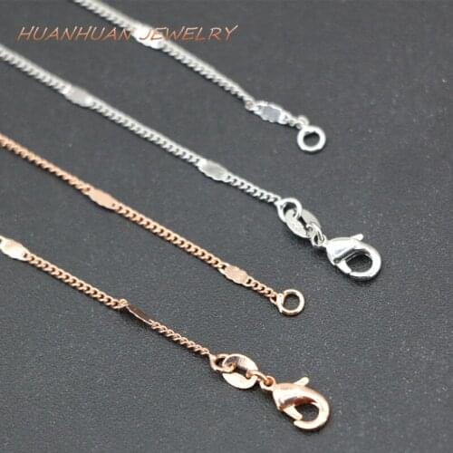 Fashion Statement Link Chain Silver-Color Rose Gold-Color 1mm Copper Stainless Steel Necklace Choker Chains Jewelry 18inch B3378