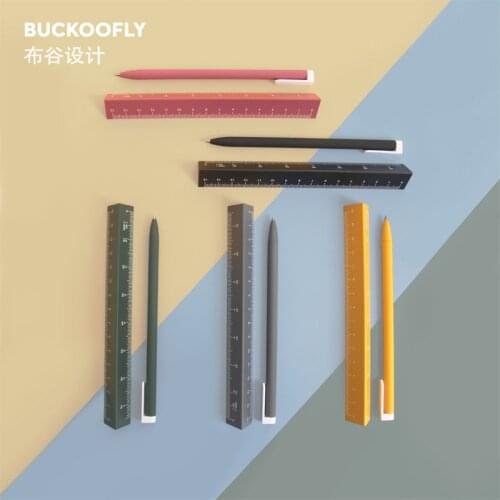 Fromthenon Creative Pen & Ruler Set Double Graduated 15cm Aluminium Metal Ruler Planner Accessories School Office Stationery