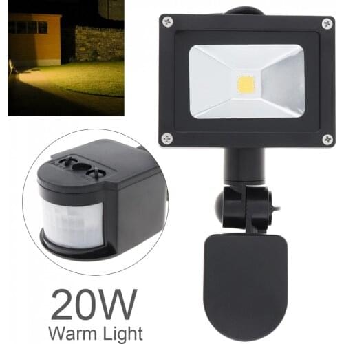 PIR 20W Infrared Body Motion Sensor LED Flood Light AC 85-265V Warm White Waterproof Outdoor Landscape Lamp