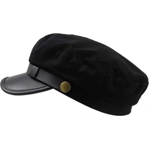 Casual Beret Hat Ladies Spring Summer Military Hat for Women Flat Top Caps Visor PU Leather Autumn Travel Sun Hat