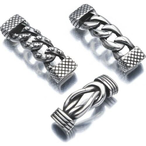 Stainless Steel Punk Cuban Chain Shaped Bracelet Hole 12*6mm End Connector Accessories For Men Charm Bracelet Jewelry Making