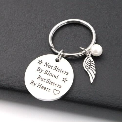 Best friends keychain keyring "not sisters by blood but sisters by heart" friendship jewelry gift for women girls