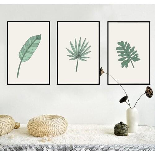 Minimalist Green Leaf Canvas Painting Wall POP Art Poster DIY Oil Wall Pictures for Living Room Bedroom Home Decor No Frame