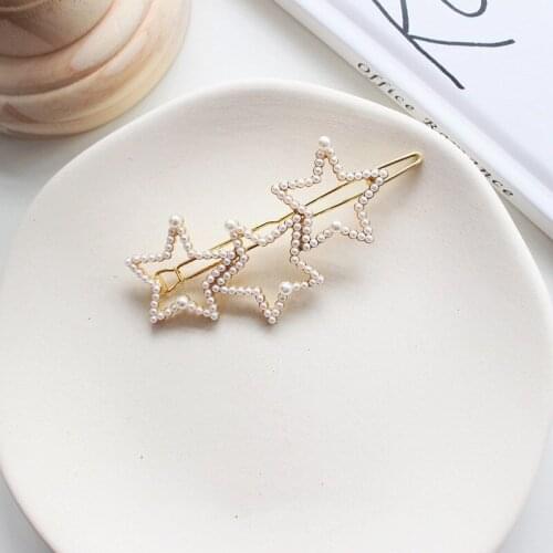 Fashion Women Full Pearl geometric Hair Clips love star Net red side clip bangs clip card hairpin Barrette hair accessories