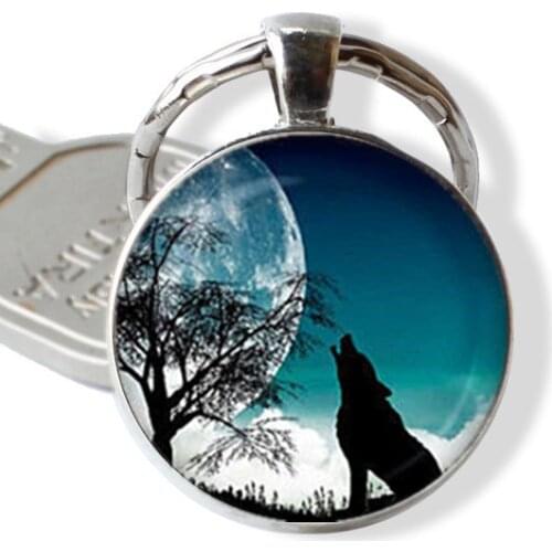 New Fashion Vintage Wolf Totem Art Photo Glass Cabochon Pendant Keychain Key Ring Bag Car Key Chain Holder Keychains Charms Gift