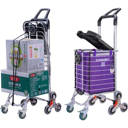 Upgrade Portable Household Shopping Cart with Cover (Can sit) and Cup Holder, Utility Foldable Trolley