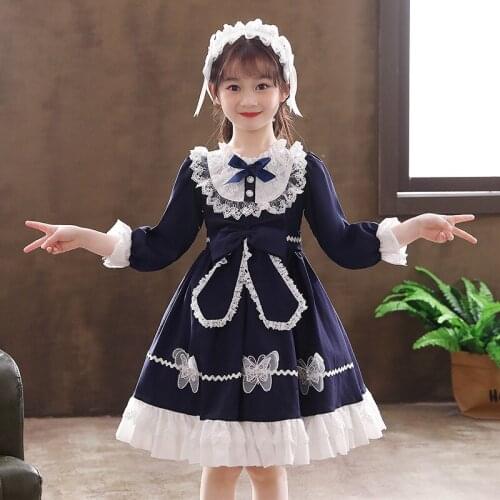 Lolita Dress Kawaii Japanese Sweet Princess Tea Party Girls Vintage Victorian Butterfly Lace Cosplay Costume Red Navy Color 2021