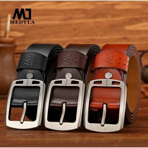 MEDYLA Mens Leather Belts For Men Vintage Pin Buckle Waistband Strap Jeans Belt For Male Cowhide Belt SM02