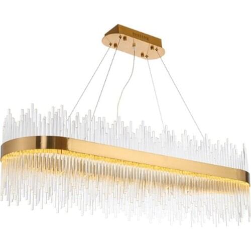 Luxury crystal chandelier oval shape gold shine glass rod living room lamp hotel living room restaurant decoration