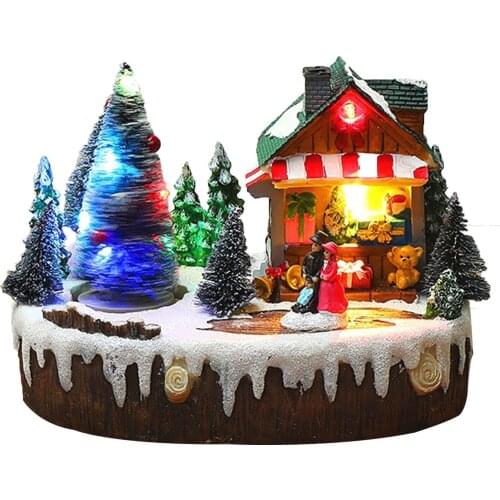 Christmas Decoration Glow Ornaments Rotating Luminous Music Snow Scene Cabin Resin Home Decor Perfect Christmas Gifts Standard