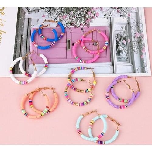 1Pcs Boho Multicolor Big Hoop Earrings for Women Girls Colorful Polymer Clay Jewelry Korean Earrings Gifts