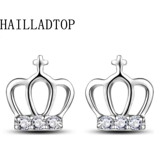 Crystal Crown Earrings For Fashion Cute Created Crystal Silver Plated Crown Stud Earrings For Women Classic Jewelry Gift