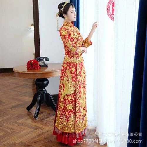 Oriental Style Embroidery Chinese Traditional Wedding Dress Stylish Modern Long Clothes Cheongsam China Qipao китайская одежда