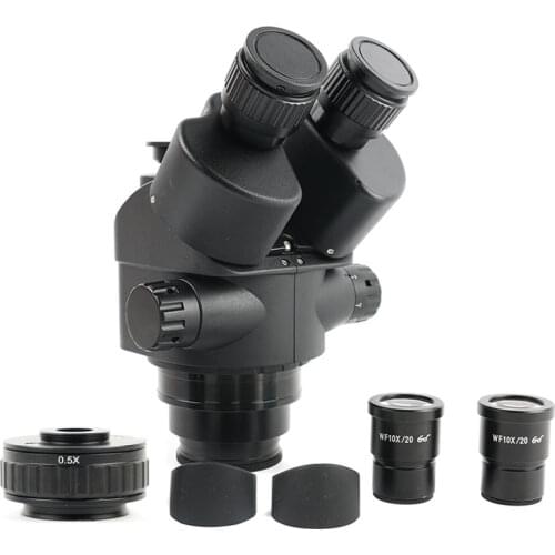 7-45X Zoom Simul-Focal Trinocular Stereo Microscope Head+0.5X CTV Camera Focus Adapter WF10X/20 Eyepiece Microscopio Accessories