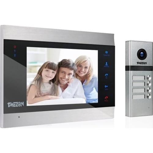 TMEZON Video Door Phone Doorbell Intercom System, 7 Inch, 1 Monitors, 1 Camera 4 Button for Multiple Families, Touch Button