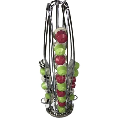 360 Rotating Metal Coffee Pod Holder Capsules Dispensing Tower Stand Fits for Nespresso Capsule Storage Coffee Stand Holder