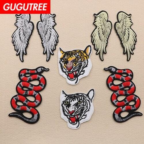 GUGUTREE embroidery snake wings patches tiger patches badges applique patches for clothing XW-31