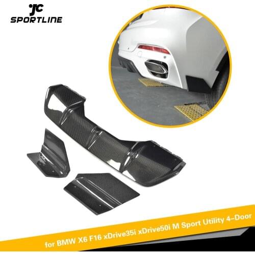 Rear Bumper Diffuser Lip Spoiler with Side Splitters for BMW F16 X6 M Sport SUV Bumper 2015 - 2017 Carbon Fiber