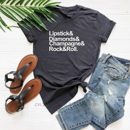 Lipstick Diamonds Champagne Rock And Women Tshirt Organic Cotton T Shirt For Lady Girl Woman T-Shirts Graphic Top Tee Customize