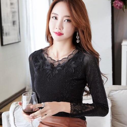 New Womens Spring Autumn Lace Shirts Elegant Blouses Womens Embroidery Long Sleeve Fashion Lace Blusas Tops DD8304