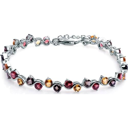 GEMS BALLET 925 Sterling Silver Gemstone Bracelet For Women Natural Garnet Citrine Smoky Quartz Link Bracelet Fine Jewelry