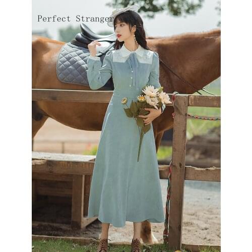 2020 Autumn Winter New Arrival Hot Sale Turn Down Collar Long Sleeve Women Long Dress