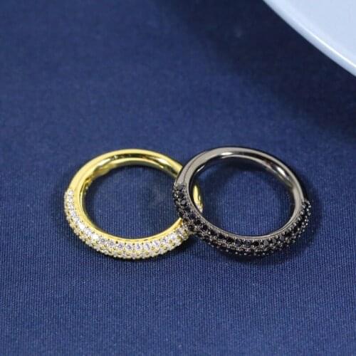 Baoyocn Fashion Brand Real 925 Sterling Silver Yellow Gold Color Finger Ring Paved Cubic Zirconia Stones Women Boyfriend Jewelry