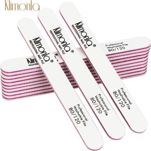 10Pcs/Lot Klimonla Nail File lima para Manicura 80/120 Grit UV Gel White Straight Buffer Block Stick Nail Art Salon Glitter Tool