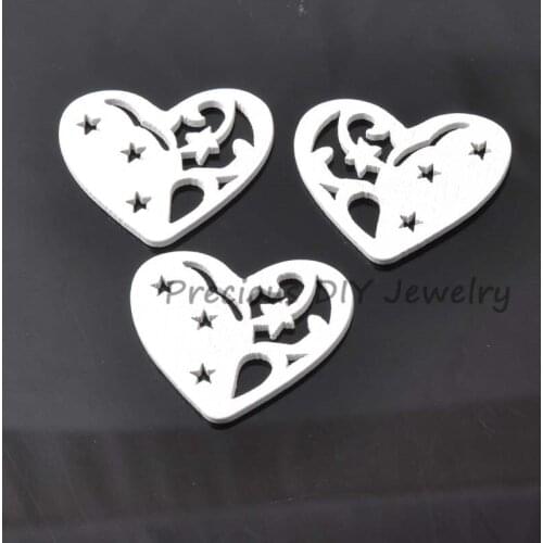 100pcs 30x34mm White Christmas Heart wooden Scrapbooking Craft Charms for Home decoration MT0255