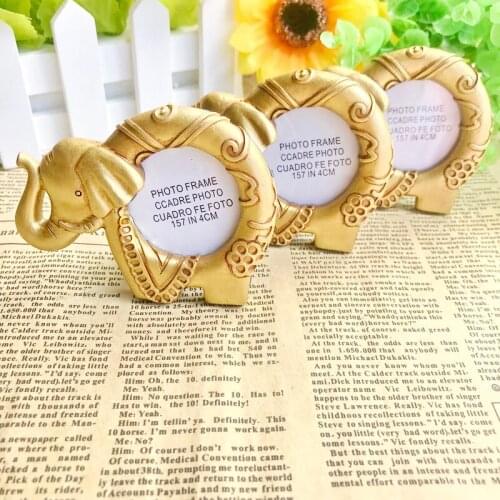100PCS Baby Shower Favors Lucky Golden Elephant Photo Frame Gold Picture Frames Birthday Party Giveaway Gift