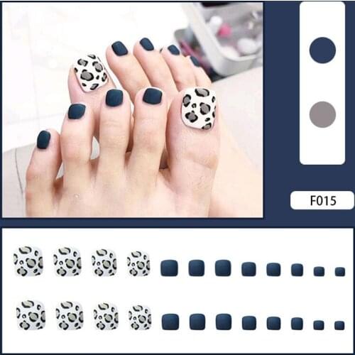 24pcs Blue Leopard Wear Short Paragraph Fashion Manicure Patch False ToeNails Save Time Wearable ToeNail Patch TN