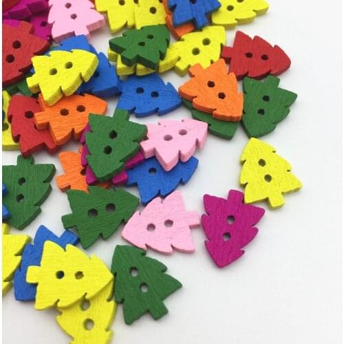 300pcs 12x15mm Wooden Christmas Tree Buttons Mixed Colors 2-hole Sewing Button Embellishments Scrapbooking