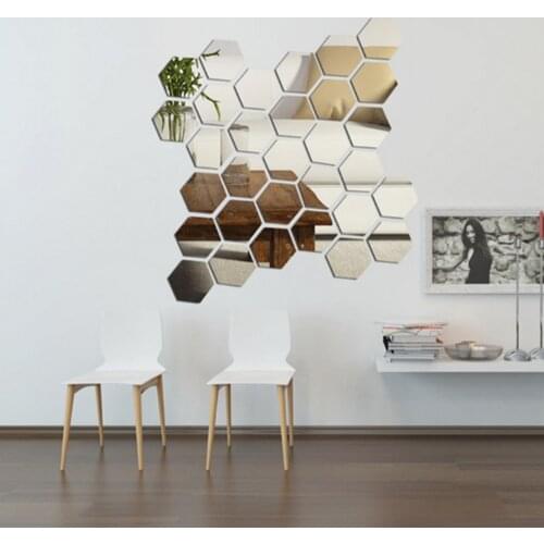 7PCS/Set 3D Hexagon Acrylic Mirror Wallpaper Stickers DIY Art Wall Sticker Household Luxury Decoration Eco-friendly Material