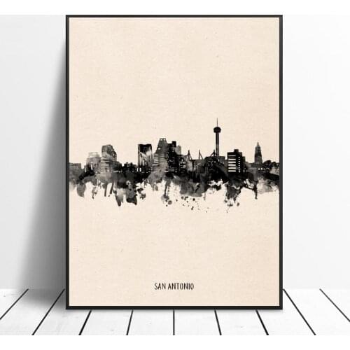 San Antonio City Black ink Abstract Canvas Painting Wall Art Pictures Prints Home Decor Wall Poster Decoration For Living Room