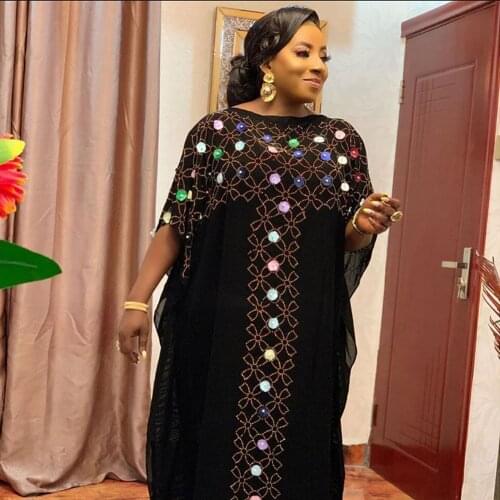 DOIB African Dresses Chiffon Long Stick Diamond Free Size Sequin Dress Lady Dashiki Clothes Abaya Dubai Robe Inner Dress