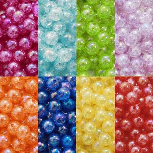 50Pcs Crack Beads 8mm 10mm Rainbow AB Color Acrylic Beads Round Loose Beads For Garment beads Supplies Sewing On Shoes Handmade