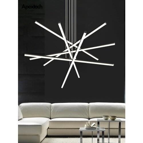 Black Long Chandelier Modern Restaurant LED Chandelier Northern European Living Room Ceiling Chandelier Office Decoration Light
