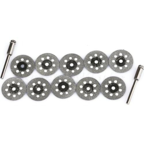 Dophee 10PCS 22mm Carbon Steel Grinding Circular Saw Cutting Disc Dremel Rotary Tool Diamond Dremel Accessories + 2pcs Mandrel
