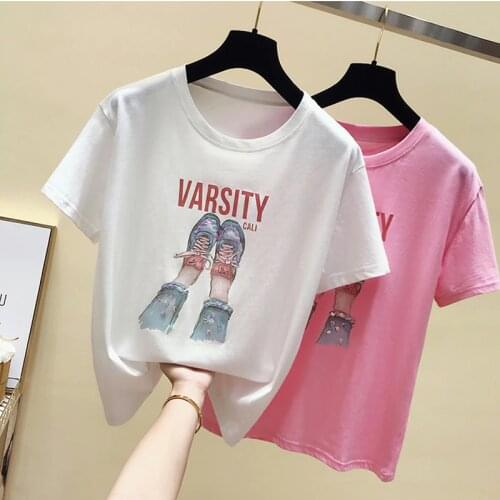GGRIGHT Summer Funny Beading T-shirts Women Short Sleeve O-Neck Knitted Tops Female 2020 Shiny Print Tee Woman Harajuku Korean