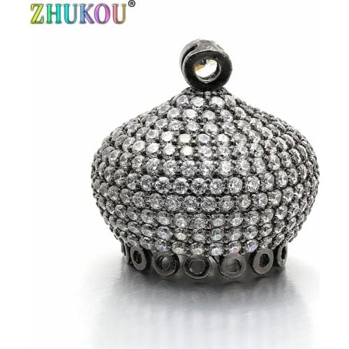 21*21mm High Quality Brass Cubic Zirconia Crown Tassel Caps Diy Jewelry Findings Accessories, Hole: 1mm, Model:VM22