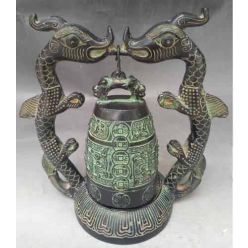 China bronze double dragon bell small crafts statue