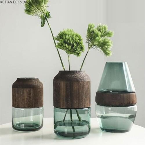 Creative Glass Vase Solid Wood Flower Arrangement Hydroponic Container Living Room Dining Table Flower Vase Home Decoration Gift