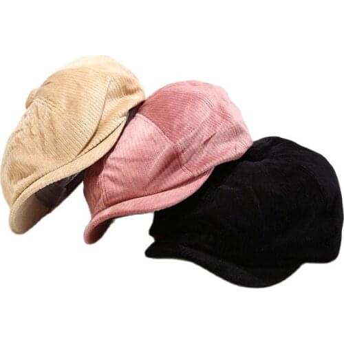 LDSLYJR 2020 Corduroy solid color buckle beret painter hat octagonal hat women and girl 03