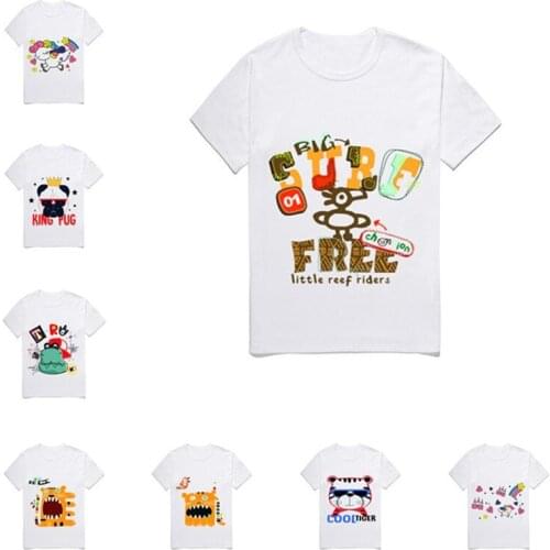 Cool pattern summer white children T-short cotton girls and boys short sleeves clothing baby boy baby girl Top tees