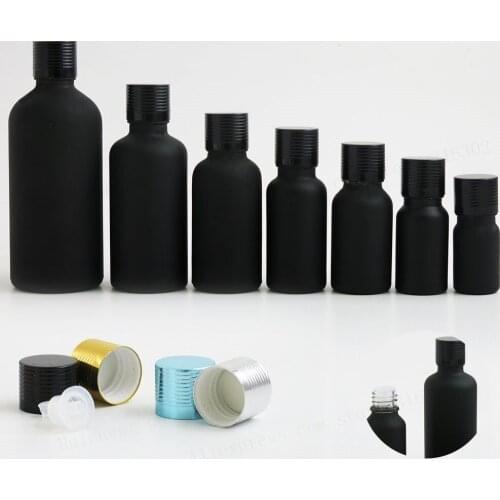 5m 10ml 15ml 20ml 1oz 50ml 100ml Matt Black Cosmetic Essential Oil Bottle With Aluminium Caps Lids 200pcs