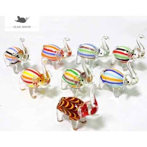 Handmade Murano Glass Elephant Figurines Colorful Lines Craft Cute Vivid Mini Animal Ornaments Fresh Style Home Table Decoration