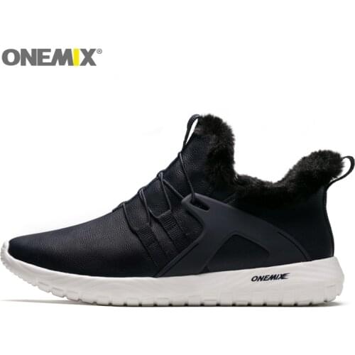 Onemix Mens Winter Boots Suede Leather Sneakers Hairy Outdoor Warm Durable Running Shoes Sneakers Mens Sport Shoes freeshiping